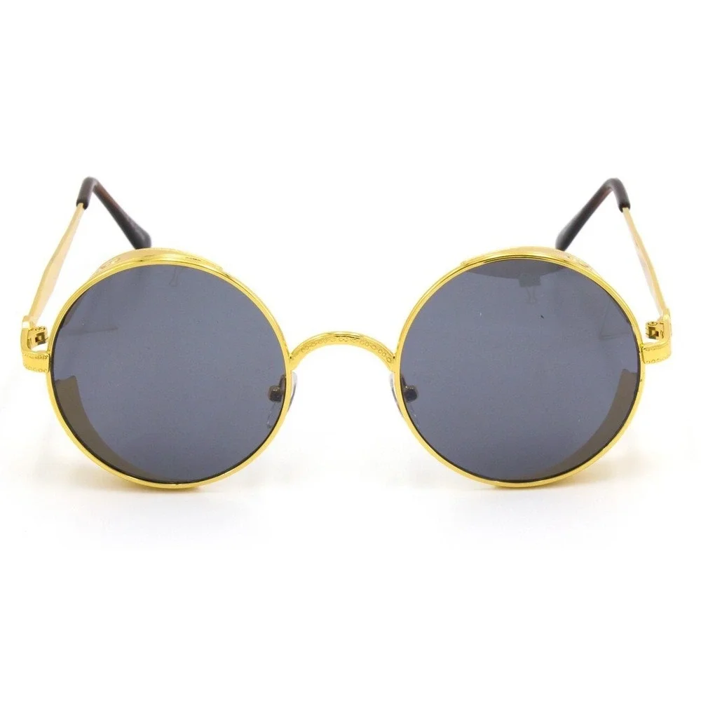 Round Steampunk Sunglasses Men's Gold‎ Frame Designer Fashion Shades Hip Hop New